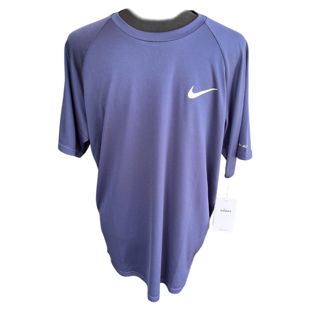 Nike Swim Shirt Size Medium NWT Blue Dri-FIT UPF 40 Rash Guard Short Sleeve